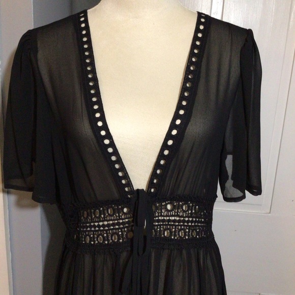 Black Sheer Crochet Beach Coverup - Picture 3 of 3